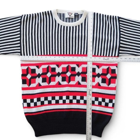 Tyrolia by HEAD Vintage 80s Heavyweight Geometric Neon Wool Blend Sweater Men L - Picture 4 of 6